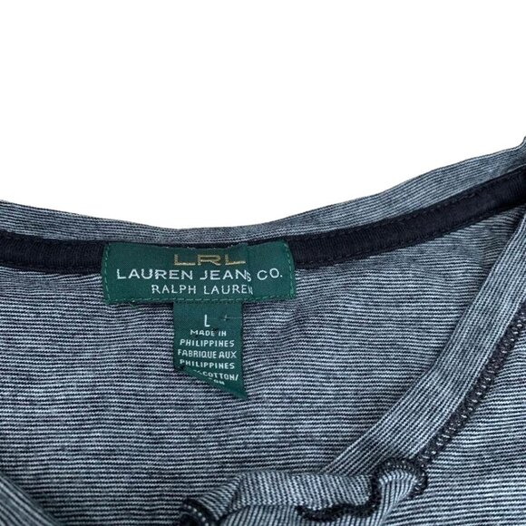 Lauren Ralph Lauren Henley Shirt Women’s Size Large T-Shirt Boho Trim Gray - Picture 2 of 5